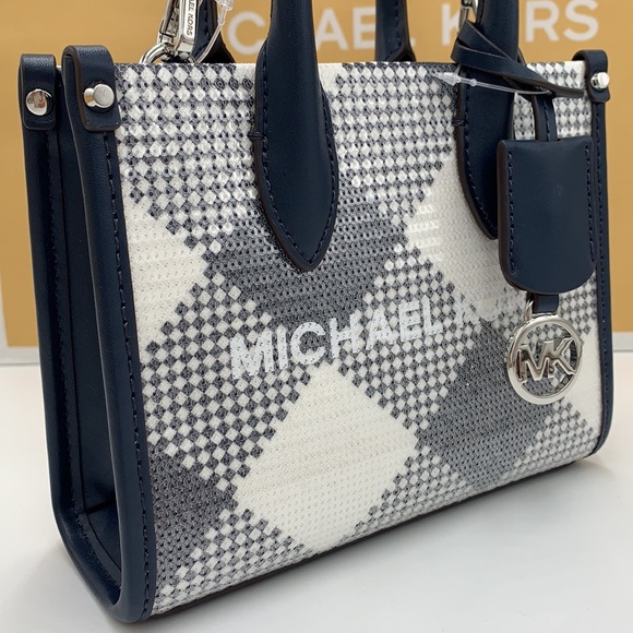 Michael Kors Mirella Extra-Small Logo Crossbody XBODY Shopper Bag Navy  NWT - Picture 6 of 15